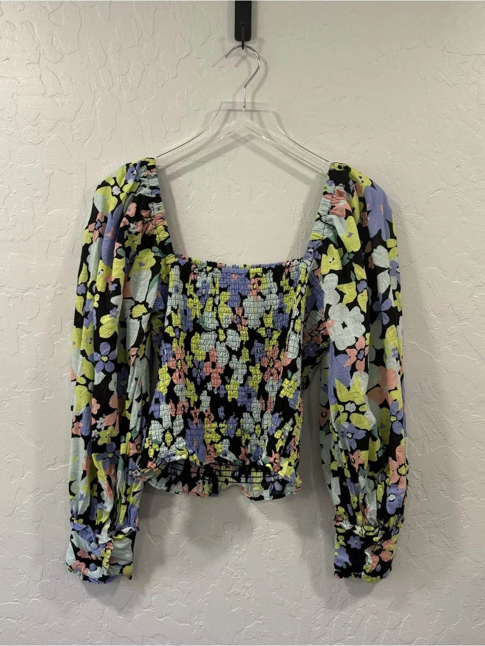 Free People Ariana Floral Puff Sleeve Blouse Size S